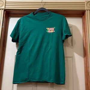 Green Graphic Tee with Colorful Design